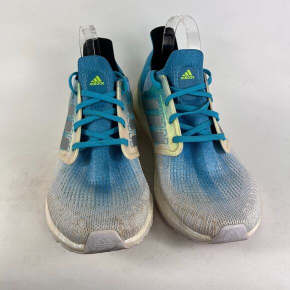Adidas ultraboost 20 mens 10.5 blue shimmer white signal cyan athletic sneakers - Picture 4 of 11
